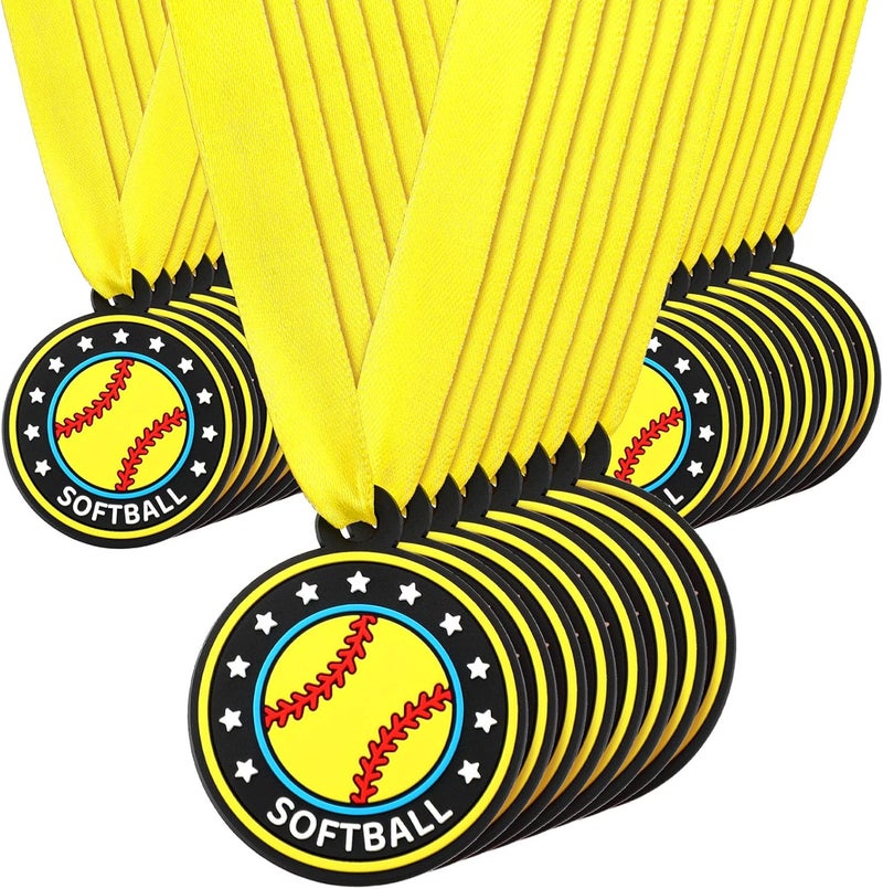 Loetere 24 Pcs Sport Ball Award Medals Bulk 2 Inch Rubber Ball Medals Trophies with Ribbons for Winner or Team Participation Gift - Image 1